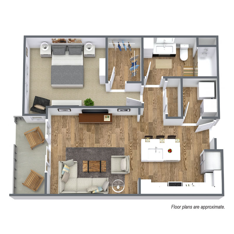 Spur 16 A2 floor plan includes 1 bedroom and 1 bath townhomes that are available to rent today.