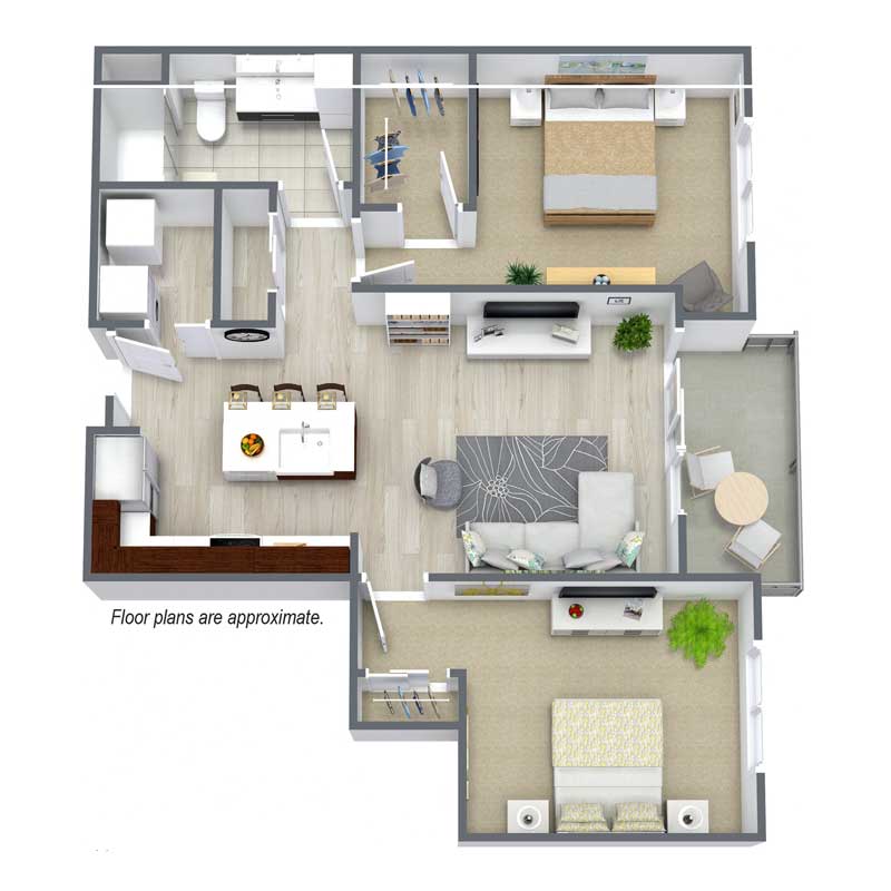 Spur 16 Apartment Floor Plan for 3 Bedrooms and 2.5 Baths