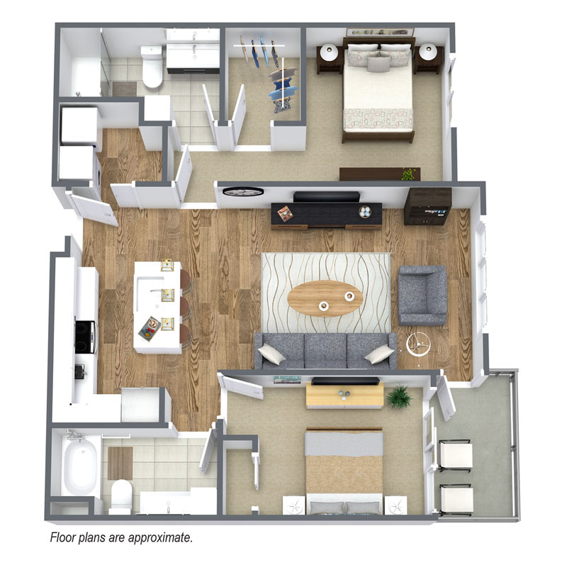 Spur 16 townhome C3floor plan includes 2 bedrooms and 2 baths which are ready to lease.