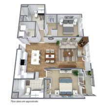 Spur 16 C7 floor plan includes 2 bedroom and 2 bath townhomes for lease.