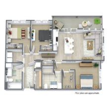 Spur 16 D1 Floor plan includes 3 bedrooms and 2 baths